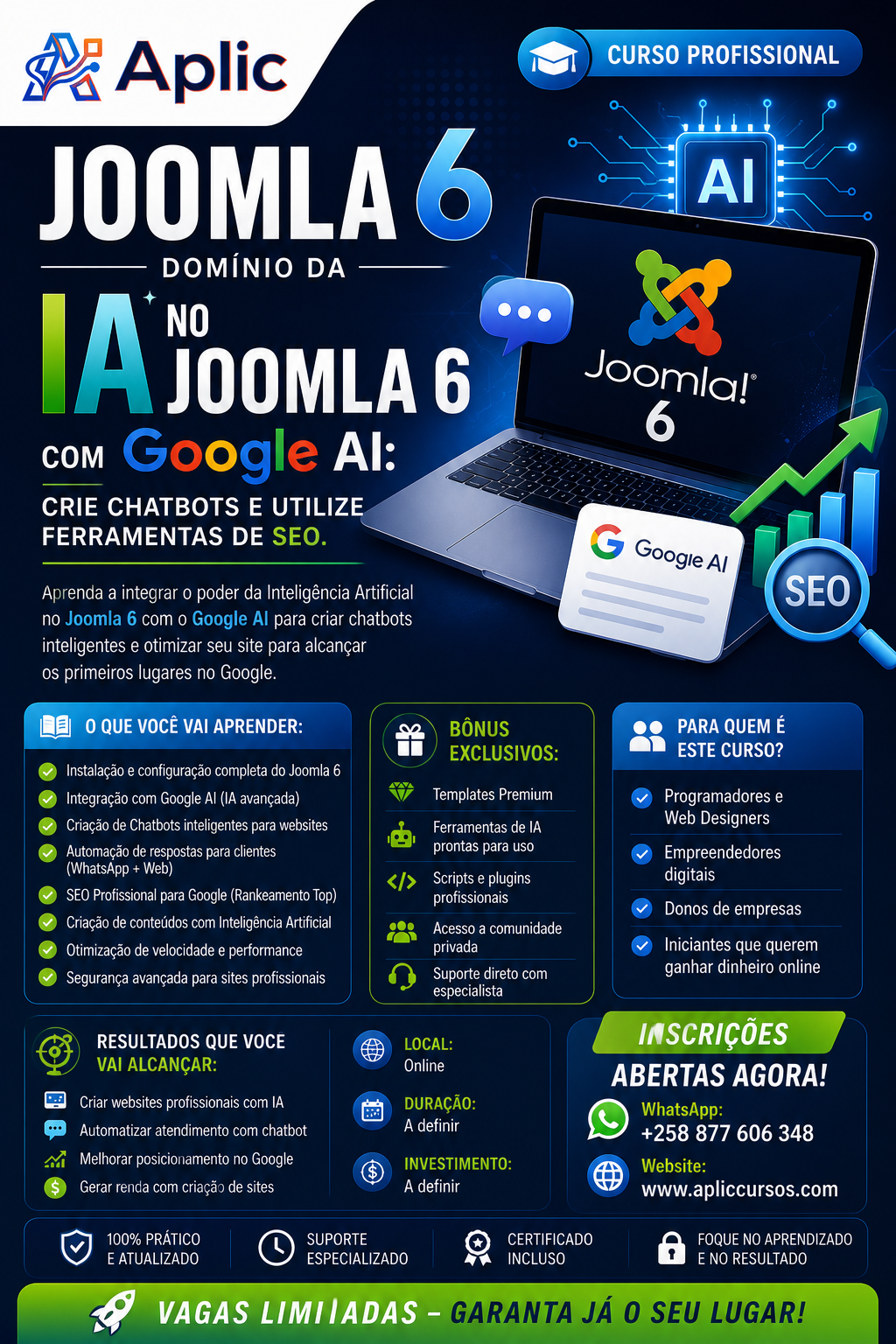 Domínio da IA ​​​​no Joomla 6 com o Google AI: Crie chatbots e utilize ferramentas de SEO.